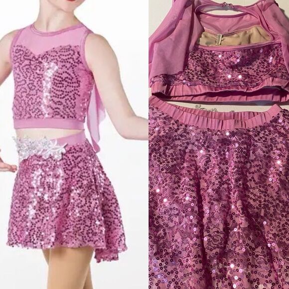 Weissman solo dance costume 2 piece pink lace Hold On To Me 13408 LC-large child - Picture 1 of 11
